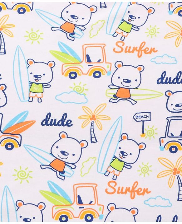 Babyhug Interlock Cotton Knit Hooded Wrapper Beach Theme Print L 75 x B 72 cm - White