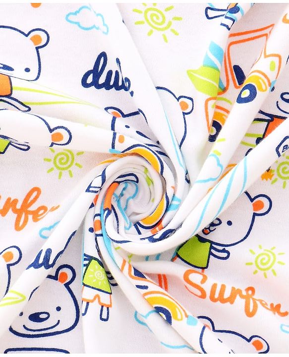 Babyhug Interlock Cotton Knit Hooded Wrapper Beach Theme Print L 75 x B 72 cm - White