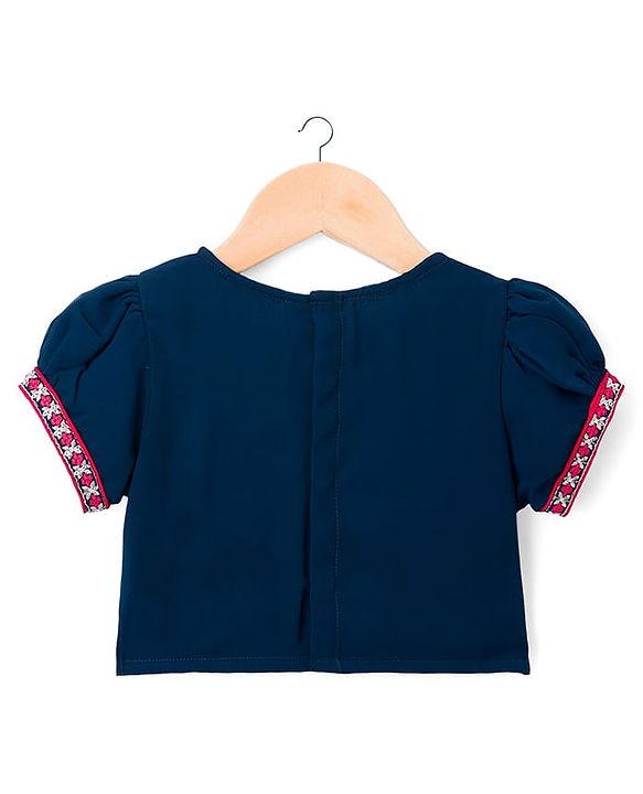 Babyhug Georgette Woven Half Puffed Sleeves Choli Lehenga Set with Dupatta & Embroidery - Navy Blue