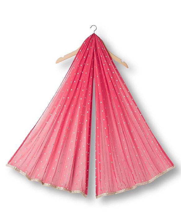 Babyhug Georgett Woven Half Sleeves Choli Lehenega & Dupatta Set With Floral Embriodery & Sequin Detailing - Red