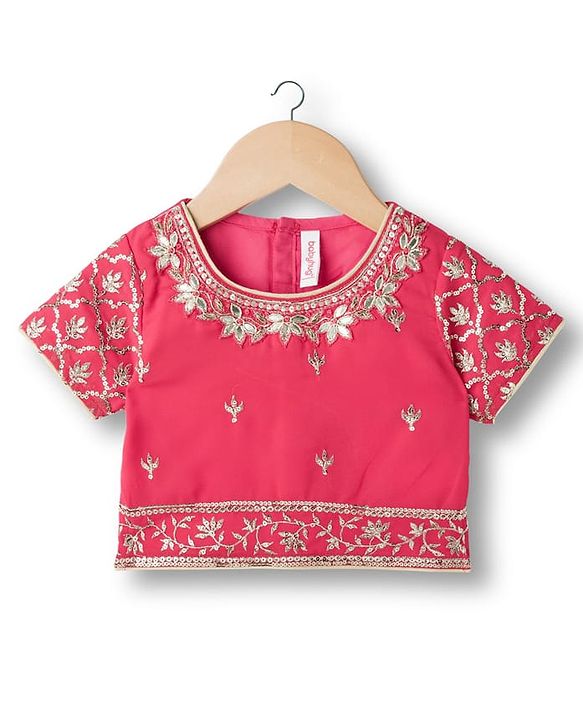 Babyhug Georgett Woven Half Sleeves Choli Lehenega & Dupatta Set With Floral Embriodery & Sequin Detailing - Red