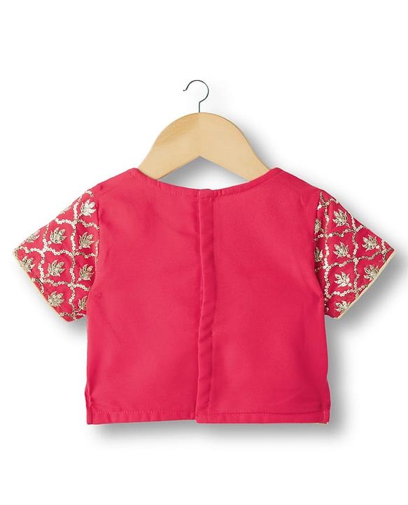 Babyhug Georgett Woven Half Sleeves Choli Lehenega & Dupatta Set With Floral Embriodery & Sequin Detailing - Red