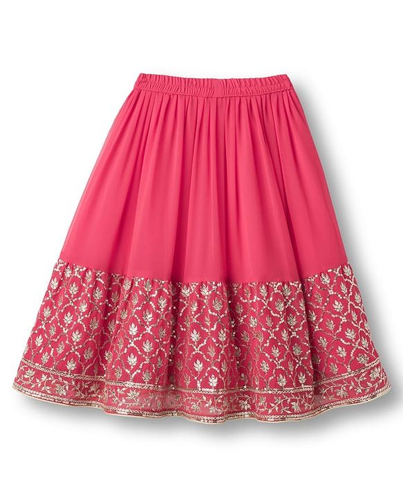 Babyhug Georgett Woven Half Sleeves Choli Lehenega & Dupatta Set With Floral Embriodery & Sequin Detailing - Red