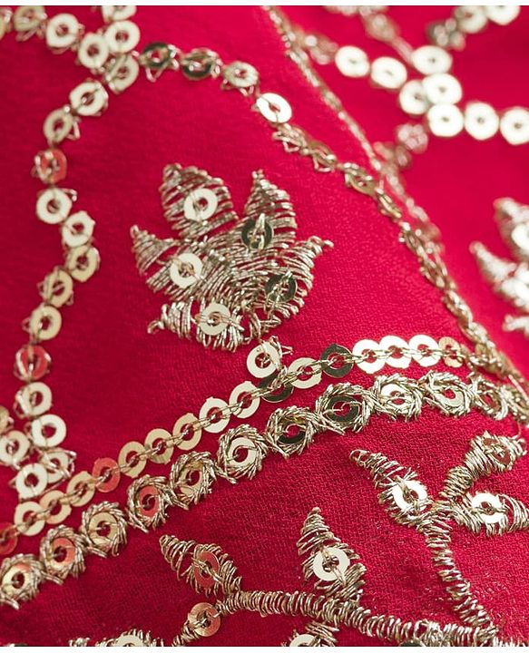 Babyhug Georgett Woven Half Sleeves Choli Lehenega & Dupatta Set With Floral Embriodery & Sequin Detailing - Red