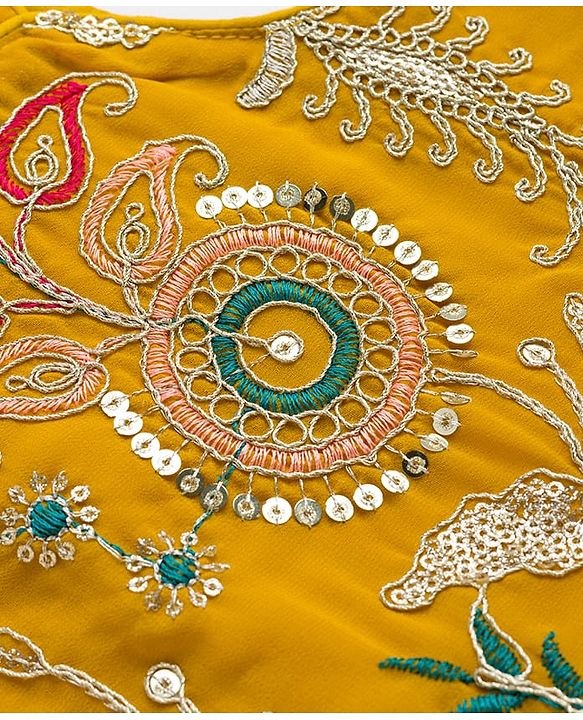 Babyhug Georgette Woven Sleeveless Embroidered Kurti Patiala Set with Dupatta - Yellow