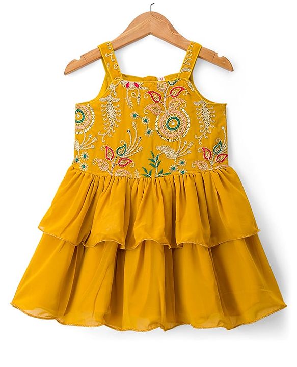 Babyhug Georgette Woven Sleeveless Embroidered Kurti Patiala Set with Dupatta - Yellow