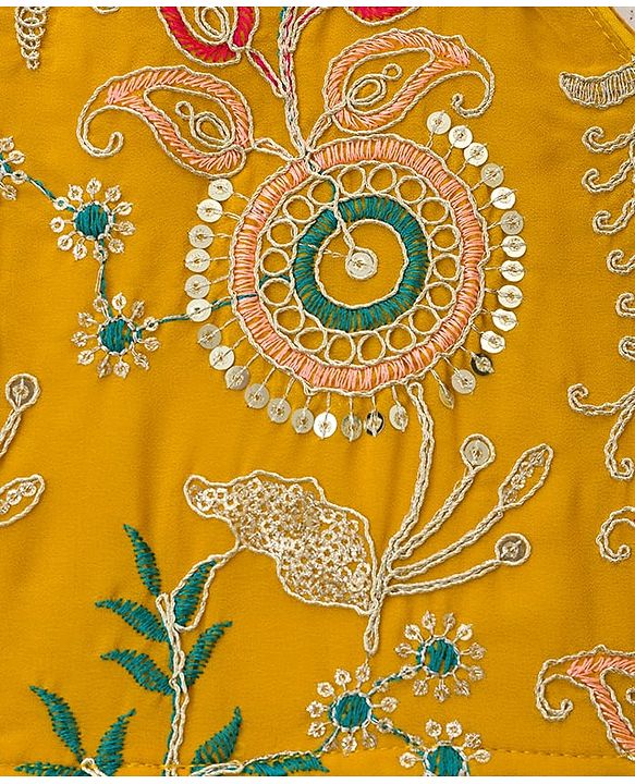 Babyhug Georgette Woven Sleeveless Embroidered Kurti Patiala Set with Dupatta - Yellow