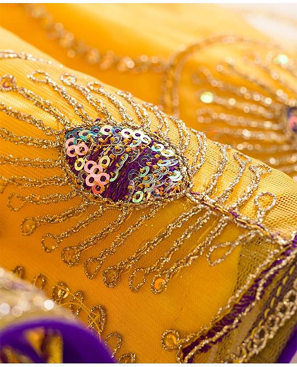 Babyhug Net Woven Half Sleeves Net Embroidered Choli Lehenga & Dupatta Set With Sequin Detailing - Purple & Yellow