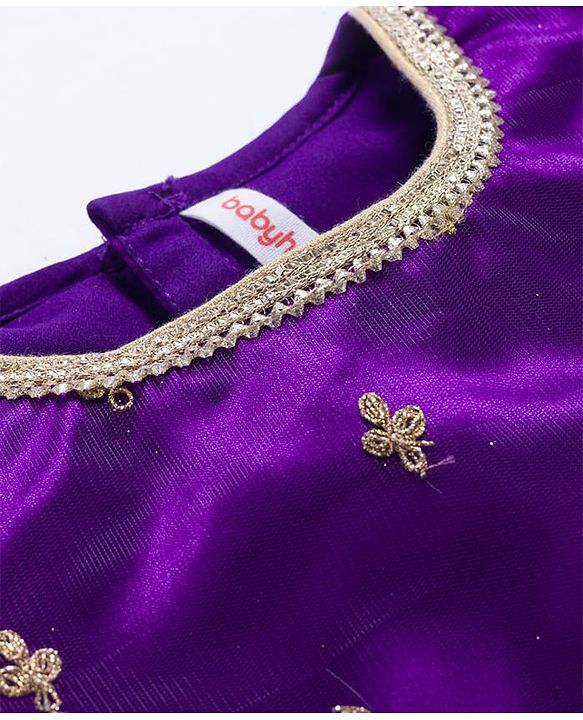 Babyhug Net Woven Half Sleeves Net Embroidered Choli Lehenga & Dupatta Set With Sequin Detailing - Purple & Yellow