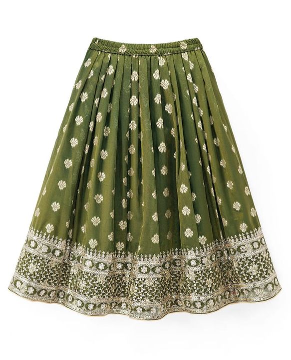 Babyhug Brocade Woven Half Puffed Sleeves Choli Lehenga with Dupatta Embroidery & Sequin Detailing - Green