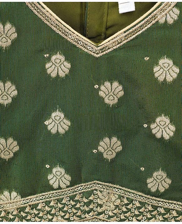 Babyhug Brocade Woven Half Puffed Sleeves Choli Lehenga with Dupatta Embroidery & Sequin Detailing - Green