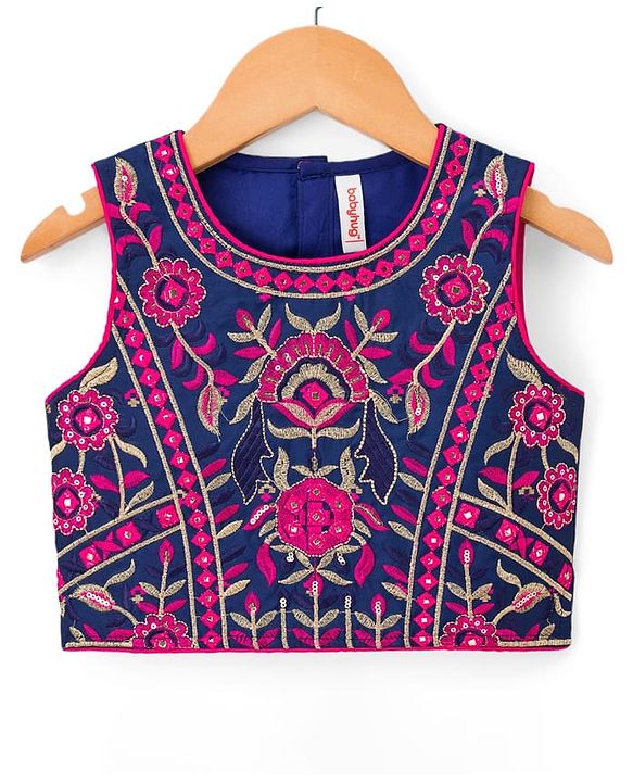 Babyhug Woven Sleeveless Embroidered Choli Lehenga Set with Dupatta - Dark Pink & Blue