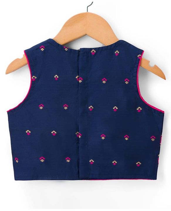 Babyhug Woven Sleeveless Embroidered Choli Lehenga Set with Dupatta - Dark Pink & Blue