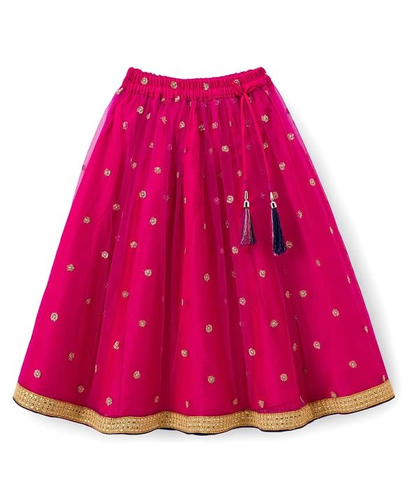 Babyhug Woven Sleeveless Embroidered Choli Lehenga Set with Dupatta - Dark Pink & Blue