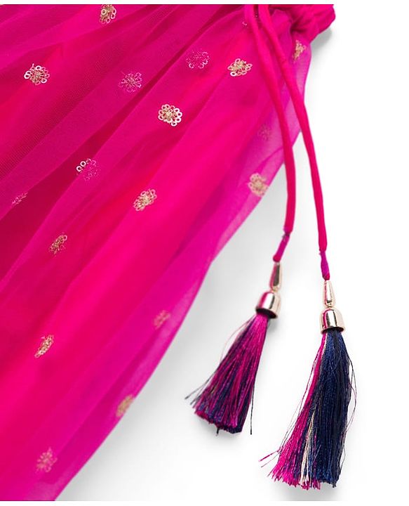Babyhug Woven Sleeveless Embroidered Choli Lehenga Set with Dupatta - Dark Pink & Blue
