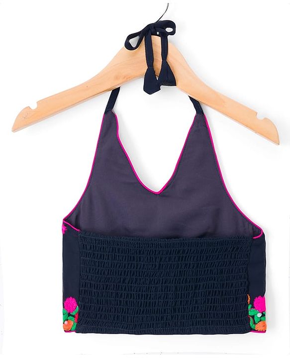 Babyhug Georgette Woven Sleeveless Choli Lehenga & Dupatta Set With Floral Embroidery - Navy Blue