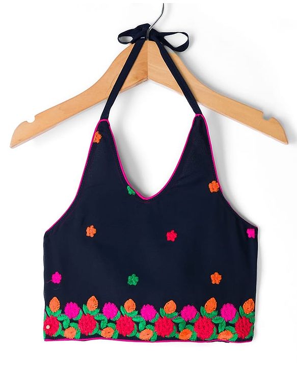 Babyhug Georgette Woven Sleeveless Choli Lehenga & Dupatta Set With Floral Embroidery - Navy Blue