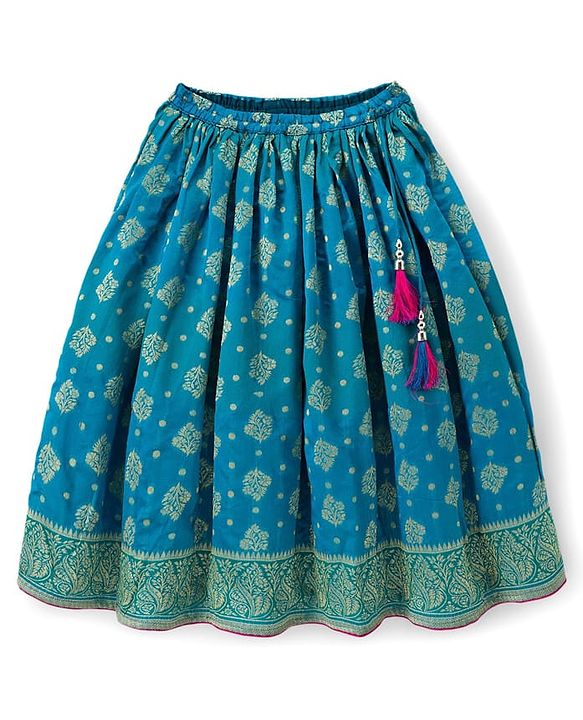 Babyhug Brocade Half Sleeves Embroidered Choli Lehenga Set with Dupatta - Pink & Blue