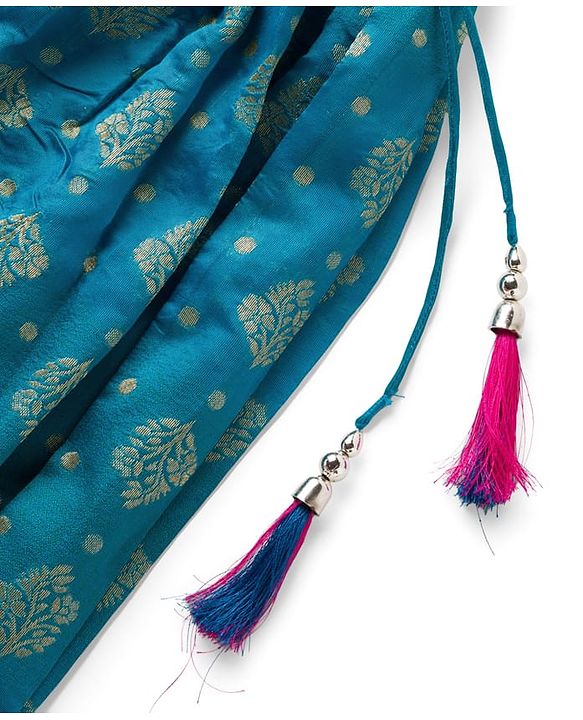 Babyhug Brocade Half Sleeves Embroidered Choli Lehenga Set with Dupatta - Pink & Blue