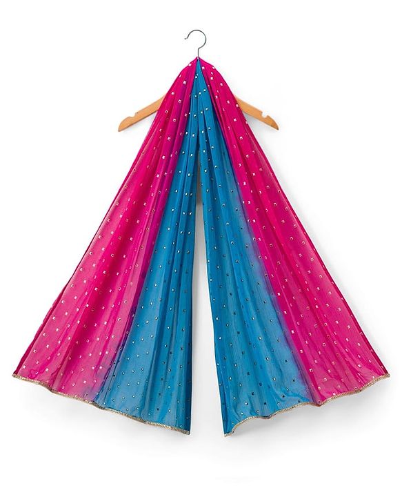 Babyhug Brocade Half Sleeves Embroidered Choli Lehenga Set with Dupatta - Pink & Blue
