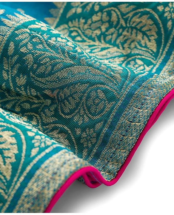 Babyhug Brocade Half Sleeves Embroidered Choli Lehenga Set with Dupatta - Pink & Blue