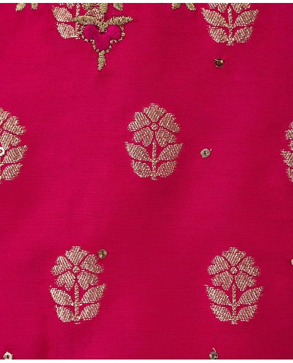 Babyhug Brocade Half Sleeves Embroidered Choli Lehenga Set with Dupatta & Sequin Detailing - Pink & Yellow
