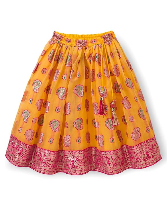 Babyhug Brocade Half Sleeves Embroidered Choli Lehenga Set with Dupatta & Sequin Detailing - Pink & Yellow