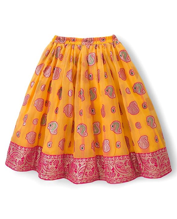Babyhug Brocade Half Sleeves Embroidered Choli Lehenga Set with Dupatta & Sequin Detailing - Pink & Yellow