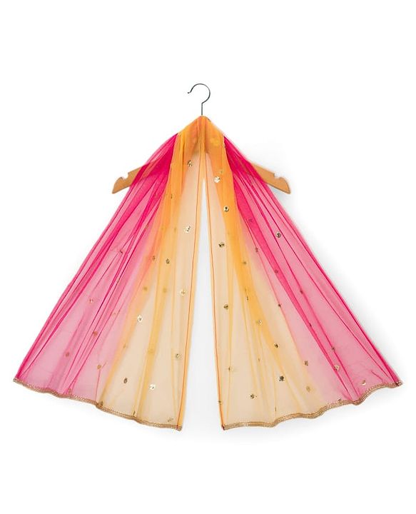 Babyhug Brocade Half Sleeves Embroidered Choli Lehenga Set with Dupatta & Sequin Detailing - Pink & Yellow