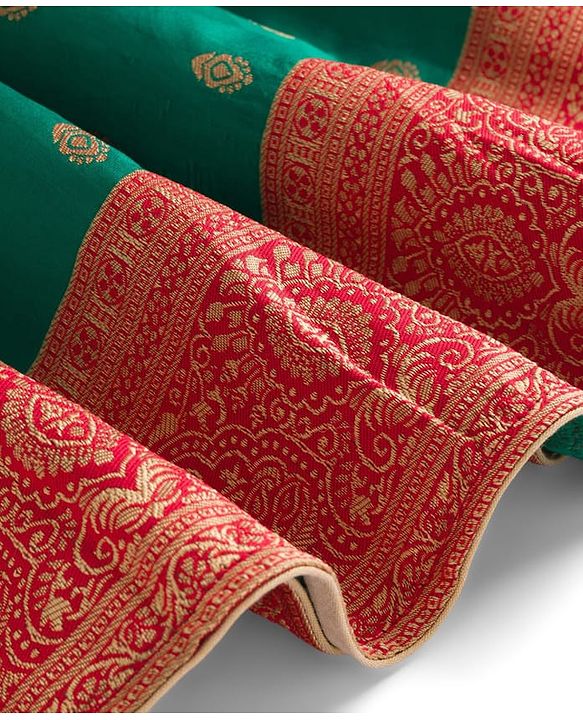 Babyhug Brocade Woven Half Sleeves Choli Lehenga Set With Floral Foil Print - Red & Green