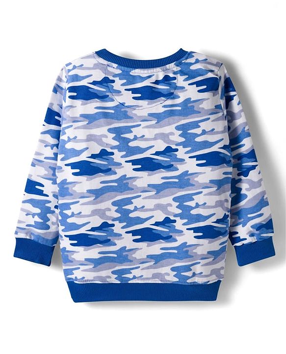 Babyhug Terry Knit Premium Light Gauge Terry Full Sleeves T-Shirt & Joggers Set with Camouflage & Keep Going Text Print - Navy Blue