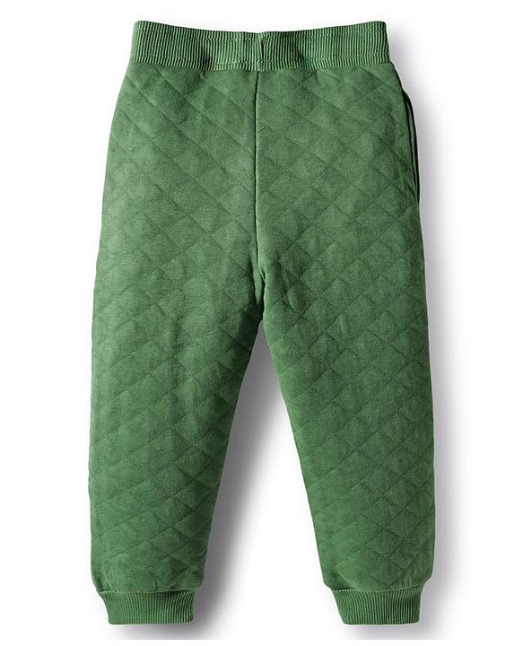 Babyhug Terry Knit Premium Light Gauge Terry Full Sleeves T-Shirt & Lounge Pant Set With Text Embroidery & Animal Applique - Green