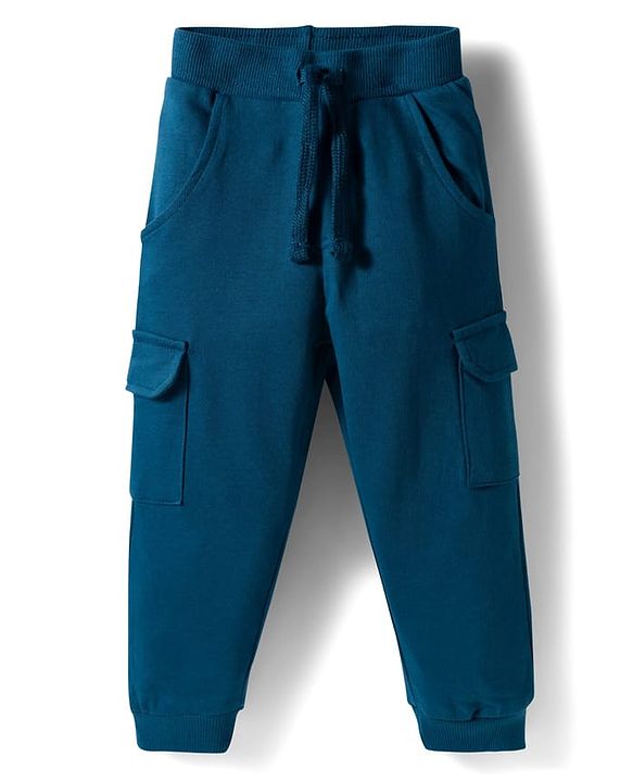 Babyhug Terry Knit Premium Light Gauge Terry Full Sleeves T-Shirt & Joggers Set With Snow Man Print - Teal Blue