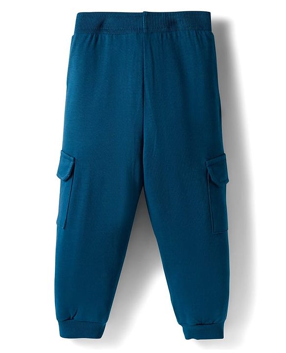 Babyhug Terry Knit Premium Light Gauge Terry Full Sleeves T-Shirt & Joggers Set With Snow Man Print - Teal Blue