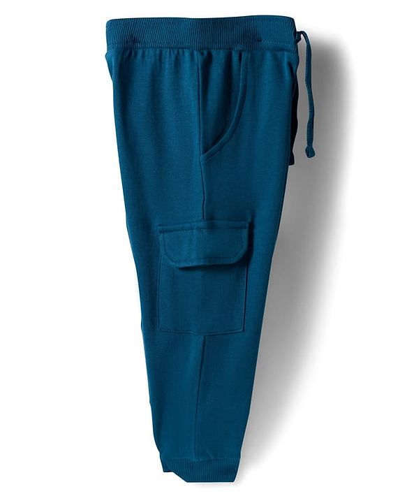 Babyhug Terry Knit Premium Light Gauge Terry Full Sleeves T-Shirt & Joggers Set With Snow Man Print - Teal Blue