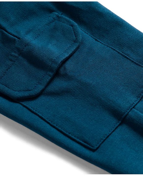 Babyhug Terry Knit Premium Light Gauge Terry Full Sleeves T-Shirt & Joggers Set With Snow Man Print - Teal Blue