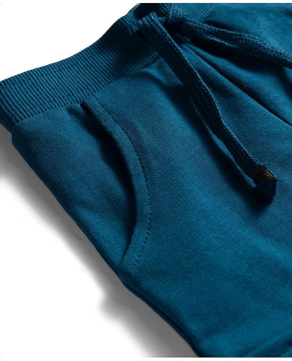 Babyhug Terry Knit Premium Light Gauge Terry Full Sleeves T-Shirt & Joggers Set With Snow Man Print - Teal Blue