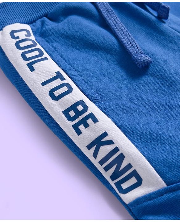 Babyhug Terry Knit Premium Light Gauge Terry Full Sleeves Text Printed T-Shirt & Lounge Pant Set With Cut & Sew Design - Blue