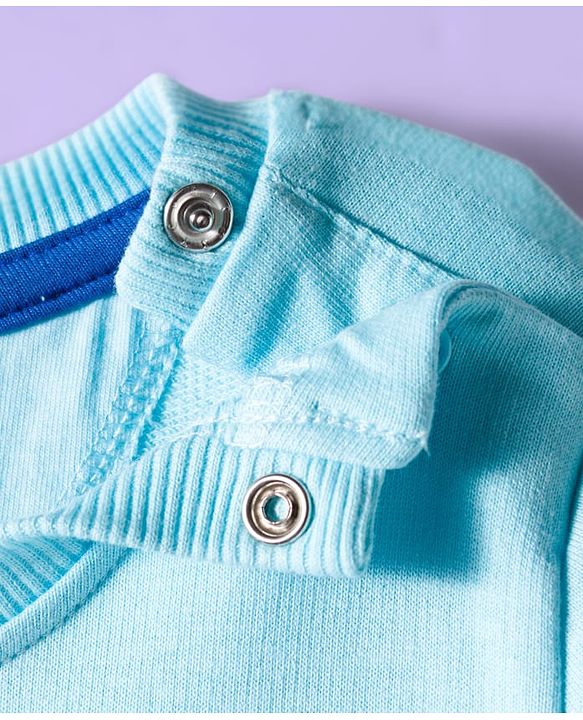 Babyhug Terry Knit Premium Light Gauge Terry Full Sleeves Text Printed T-Shirt & Lounge Pant Set With Cut & Sew Design - Blue