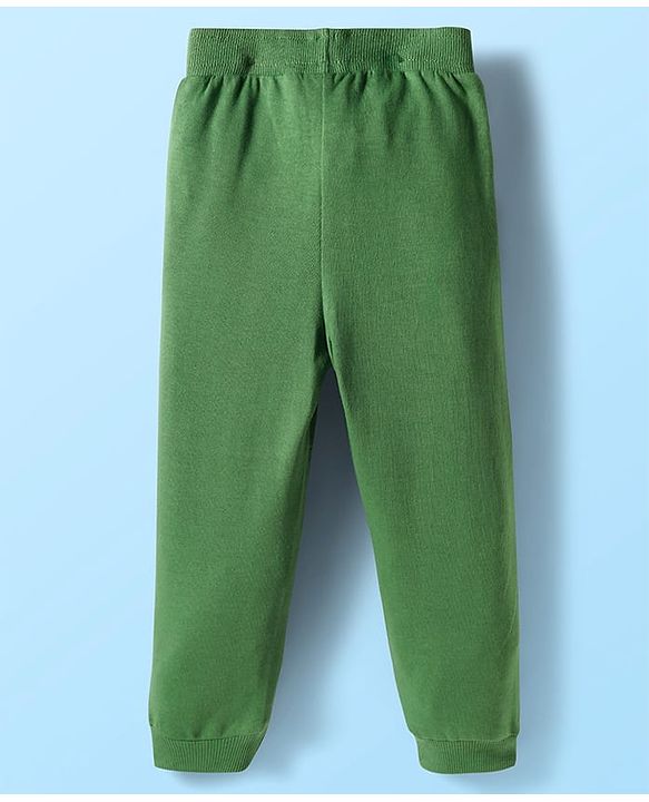 Babyhug Terry Knit Premium Light Gauge Terry Full Sleeves T-Shirt & Lounge Pant Set With Animal Print - Off White & Green