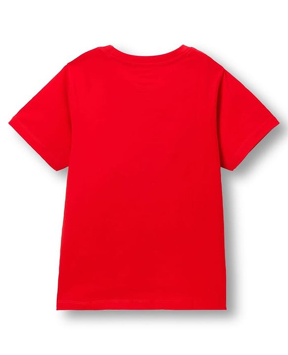 Pine Kids Disney Single Jersey Knit Drop Shoulder Half Sleeves Oversized T-Shirt With Mickey Mouse Graphics - Red