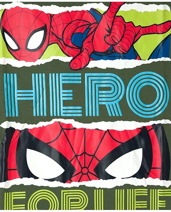 Pine Kids Marvel Single Jersey Knit Full Sleeves T-Shirt & Track Pant With Spider Man Print - Green