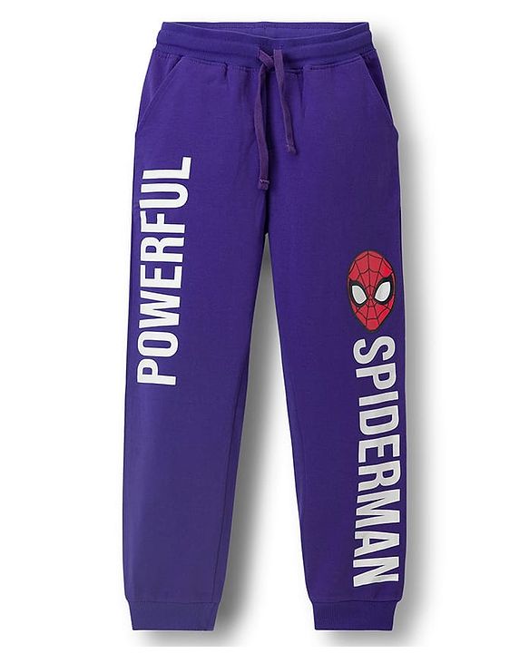 Pine Kids Marvel Single Jersey Knit Full Sleeves T-Shirt & Lounge Pant Set with Spider Man Graphic - Purple