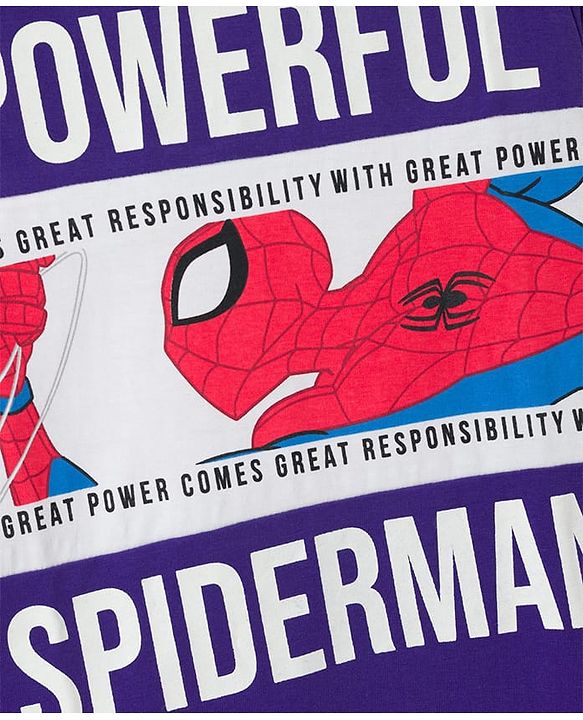 Pine Kids Marvel Single Jersey Knit Full Sleeves T-Shirt & Lounge Pant Set with Spider Man Graphic - Purple