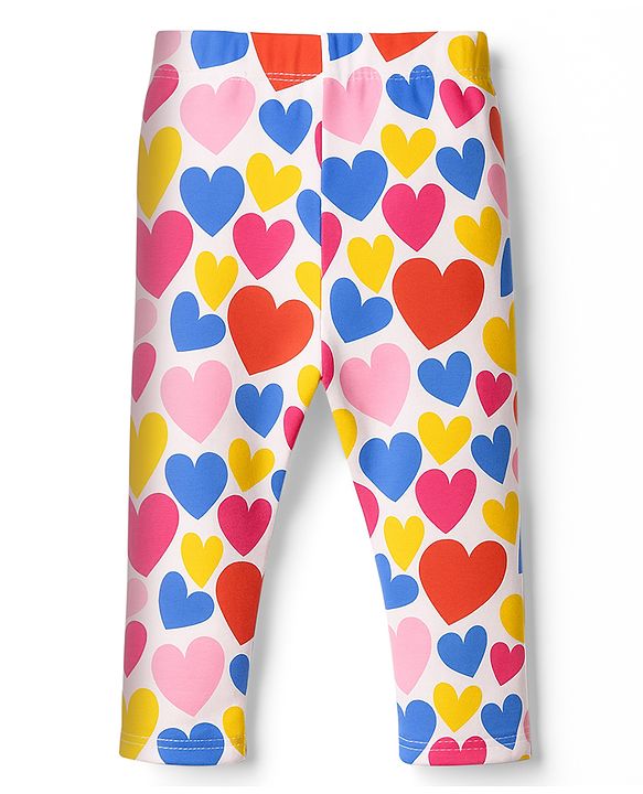 Babyhug Knit Full Length Leggings With Heart & Text Print Pack of 3 - Dark Pink & Orange