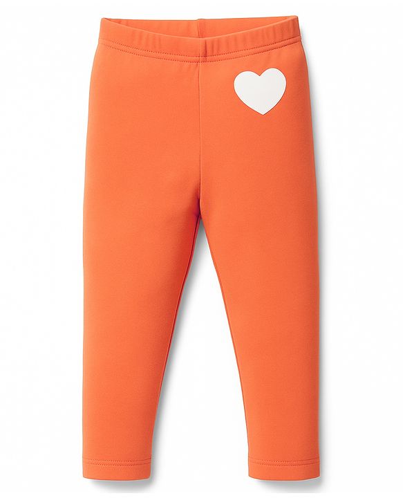 Babyhug Knit Full Length Leggings With Heart & Text Print Pack of 3 - Dark Pink & Orange