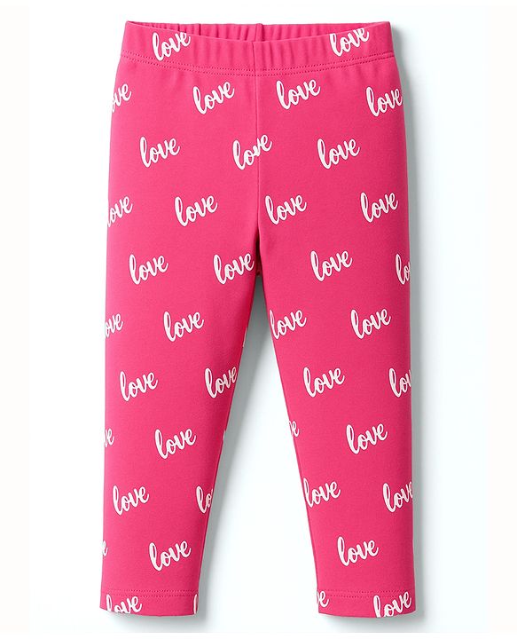 Babyhug Knit Full Length Leggings With Heart & Text Print Pack of 3 - Dark Pink & Orange