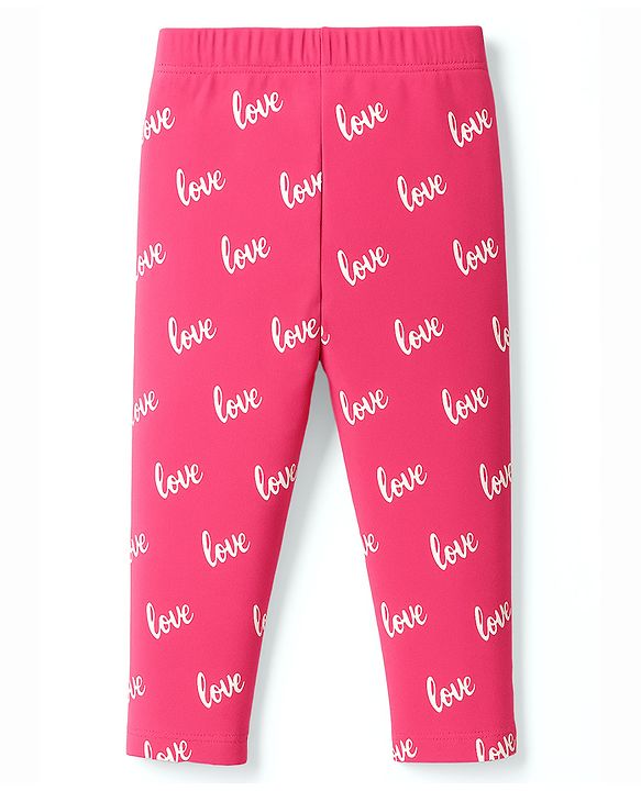 Babyhug Knit Full Length Leggings With Heart & Text Print Pack of 3 - Dark Pink & Orange
