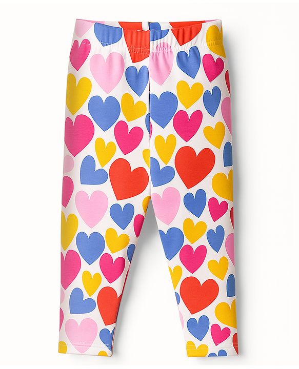 Babyhug Knit Full Length Leggings With Heart & Text Print Pack of 3 - Dark Pink & Orange