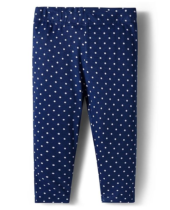 Babyhug Cotton Lycra Knit Full Length Leggings With Polka Dot & Heart Print Pack Of 3 - Red Navy Blue & Pink